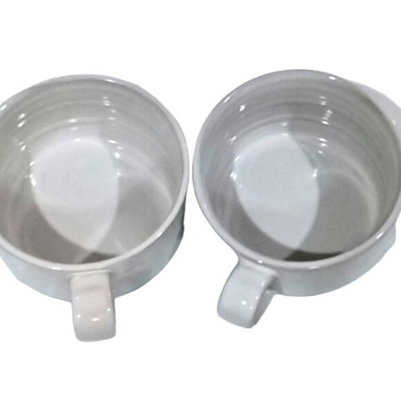 Two PC Brand Large Soup Bowls / Mugs with Handles White with Green Base - Picture 2 of 6